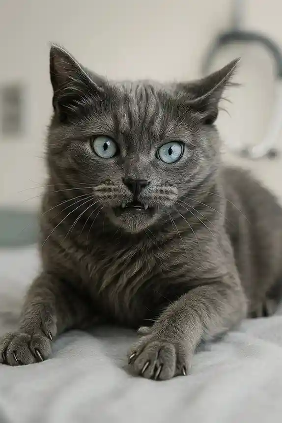 Shadow Frost Velvet Cat showing signs of abnormal twitching linked to possible health issues.