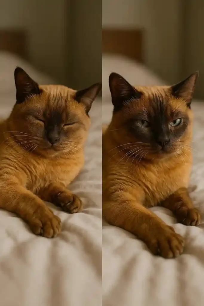 Golden Ember Shorthair Cat showing mild dream twitching compared with tense, concerning movement.